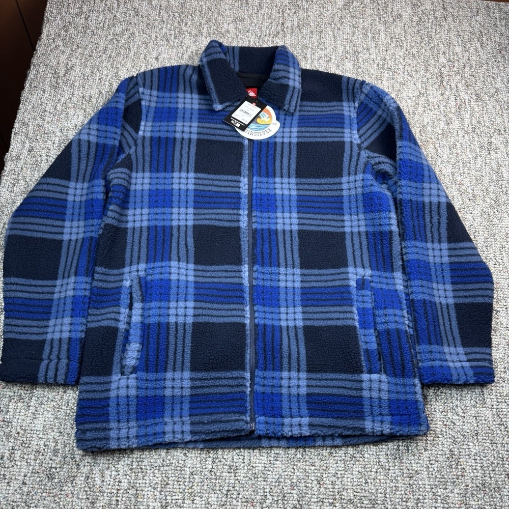Quicksilver Jacket Mens Small Flannel Full Zip Total Eclipse Blue Plaid NWT